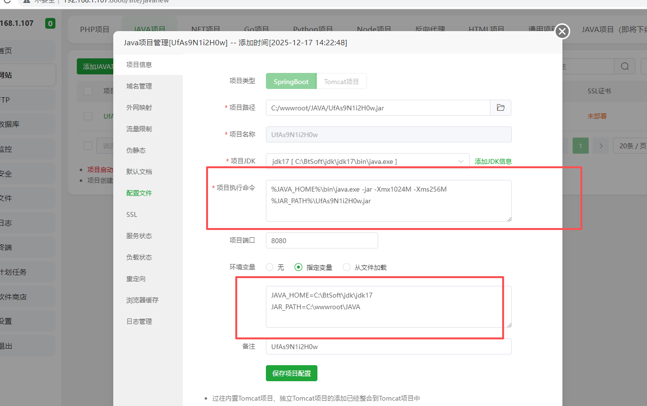 自定义项目执行命令
